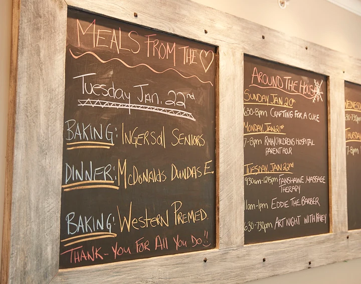 chalk board with information on meals of the day